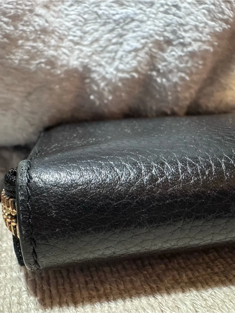 Tory Burch Black Pebbled Leather Zip Wallet with Gold Logo
